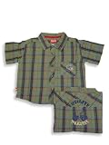 Wild Mango - Boys Short Sleeved Button Down Plaid Top, Olive