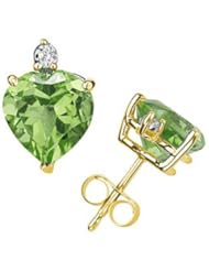 9mm Heart Peridot and Diamond Stud Earrings in 14K Yellow Gold