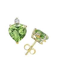 10mm Heart Peridot and Diamond Stud Earrings in 14K Yellow Gold