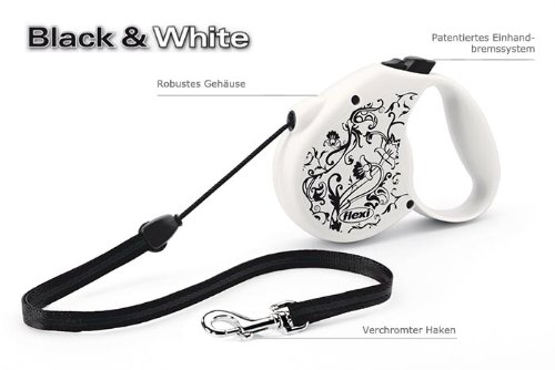 flexi Black & White Hundeleine, S-M, ornament