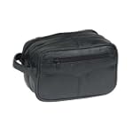 Genuine Leather Shaving Toiletry Travel Bag w/ 2 Zipper Compartments