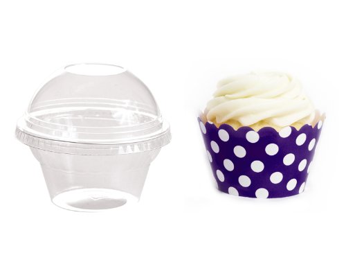 Dress My Cupcake Favor Dome Containers with Wrappers DIY Kit, Royal Purple Polka Dots, Set of 25