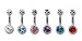 Stainless Steel Red,Lavender,Dark Blue,White,Aqua & Rose Foiled Crystal Belly Bar Set