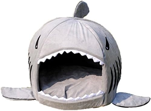 CnHonorable Waterproof Bottom Grey Shark Bed for Small Cat Dog Cave Bed Removable Cushion, Most Lovely Pet House Gift Gray