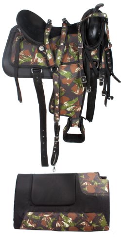 Camo Synthetic Western Pleasure Trail Horse Saddle 17 18