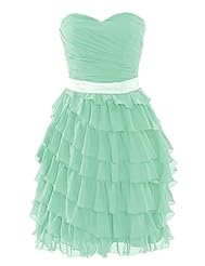 Sweetheart Chiffon  Tiered Short Bridesmaid Dress/Party Dress  With Ruffles