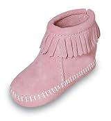 Velcro Back Flap Bootie for Infants by Minnetonka Moccasins in Pink Suede