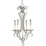 Progress Lighting P4331-44 Four-Light Chandelier with Square Arm Tubing and Ivory Candles with Matching Candle Caps, Oxford Silver