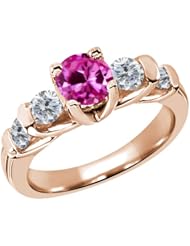 1.88 Ct Round Pink Created Sapphire G/H Diamond 18K Rose Gold Ring