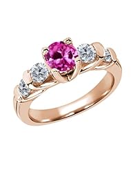1.88 Ct Round Pink Created Sapphire G/H Diamond 14K Rose Gold Ring