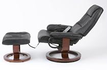 Restwell napoli swivel recliner brown leather effect massage chair with round base footstool
