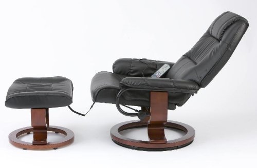 Restwell napoli swivel recliner brown leather effect massage chair with round base footstool