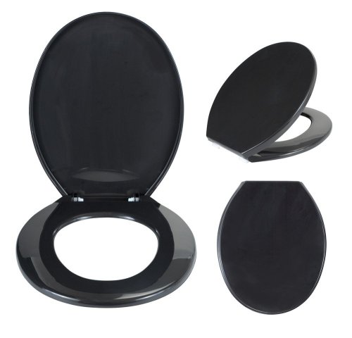 Wenko 105109100 WC-Sitz Aurora - variable Kunststoffbefestigung, Thermoplast, schwarz