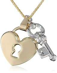 14k Two-Tone Bonded Gold and Silver Heart and Key Pendant Necklace, 16"