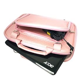 CaseCrown Double Memory Foam Netbook Case with Shoulder Strap (Pink Faux Alligator Skin)