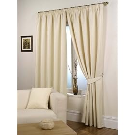 Waffle Natural Lined Ready Made Curtain Pair 46" x 54" Size