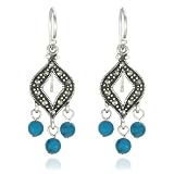 41tv%2BLmza9L. SL160  Sterling Silver Marcasite Lab Created Turquoise Bead Drop Earrings