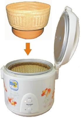 New Thai Bamboo Sticky Rice Basket - Able to Warm in Electronic Rice Cooker Size 1.8 Liter (Medium Size)