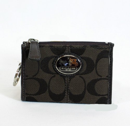Coach 43967BRN Signature Sutton Mini Skinny Key Ring Wallet Purse Brown
