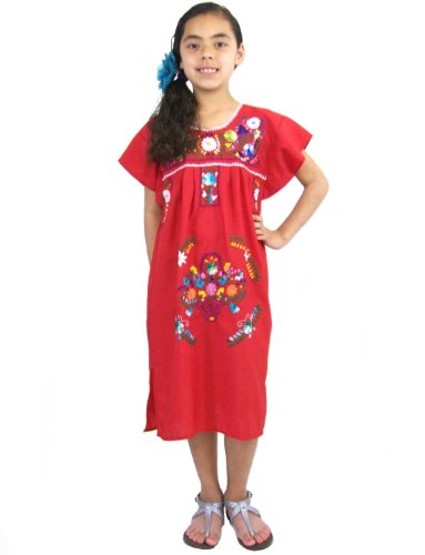 embroidered tiered midi dress in cottage garden Handmade Mexican Huipil — Oaxaca — Colorful Cadenilla – Colores Mexicanos:  Chicago's Mexican Gift Shop main image 0
