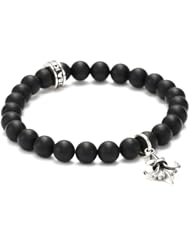 King Baby Black Onyx Bead with Silver Fleur De Lis Bracelet