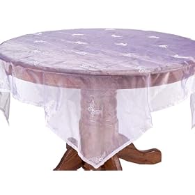 Pack 4 Summer Breeze Butterfly Embroidered Sheer White Organza Table Cloths 54