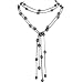 Gray Double Strand Floating Dyed Black 9-10mm Cultured Pearls Suede Lariat Necklace