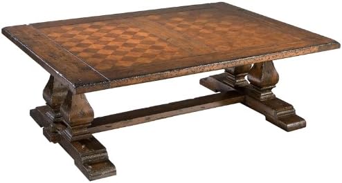 HekmanFurniture Havana Servant Coffee Table - Antique Wood Distressed Rustic Rectangular Centerpiece Diamond Veneer Top & Stretcher Base Vintage Farmhouse Old World Charm for Living Room Décor