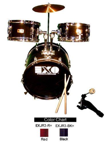 MusicalInstruments: EXO Percussion 3 Piece Mid Size Drum Set with 16 Inch Bass Drum  Black