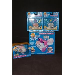 Zhu Zhu Pets Set-Hamster Chunk with Clip on Bunny Ears, 1 Baby Stroller and 2 hamster... by