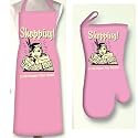 Pink Retro Apron and Oven Glove -- "Shopping! It's Still Cheaper Than Therapy!"