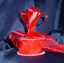 Sheer Organza Ribbon Mono Edge - 1.5" - 25 Yards (75 FT) - Red