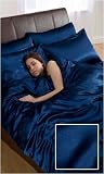 6pce Satin Navy Double Duvet Cover Set (inc 1 duvet cover,1 fitted sheet,4 pillowcases)