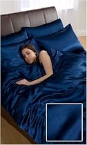 6pce Satin Navy Double Duvet Cover Set (inc 1 duvet cover,1 fitted sheet,4 pillowcases)
