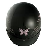 VCAN Intricate Butterfly Gloss Black Medium Half Helmet V531