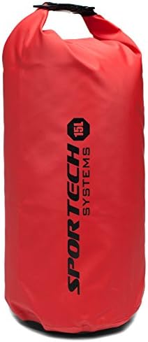 Sportech Systems 15L Waterproof Dry Bag with Adjustable Shoulder Strap - Great Compression Dry Bag for Hiking, Camping, Kayaking, Boating, Rafting, Snowboarding and all Outdoor Activities! Keeps Everything Protected and Dry! - Red