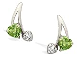 14K White Gold Genuine Heart Peridot and Diamond Earrings