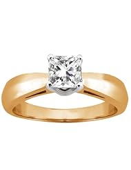 0.75 Ct Princess H/I SI1/SI2 Diamond 18K Yellow Gold Ring