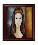 Art Reproduction Oil Painting - Modigliani Paintings: Portrait of Jeanne Hebuterne with Oxblood Scoop - Deep Red Finish with Concave Detail - 27 X 31 - Hand Painted Framed Canvas Art