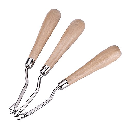 eBoot 6.5 Inch Wooden Bent Latch Hook Tool, Set of 3