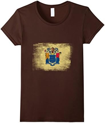 Women's New Jersey State Flag Distressed Vintage Shirt Large Brown