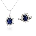 Sterling Silver Lab Created Sapphire and Diamond Illusion Set Ring and Pendant Set