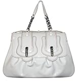 Fendi White Patent Leather Orange Stitching Large B. Bag 8BN166-UNU-F0PA5 by Travel Gear