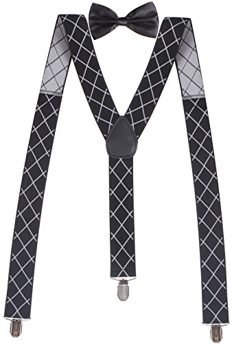 ORSKY Adjustable Leather Braces for Men Suspenders and Bow Tie Set for Tuxedo