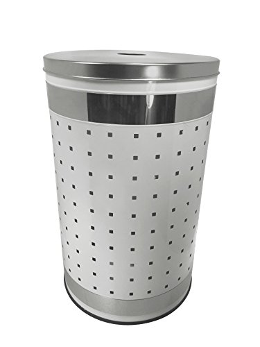 White & Polished Stainless Steel Laundry Bin & Hamper | 50L Ventilated Stainless Steel Clothes Basket With Polished Lid | Life Time Warranty|