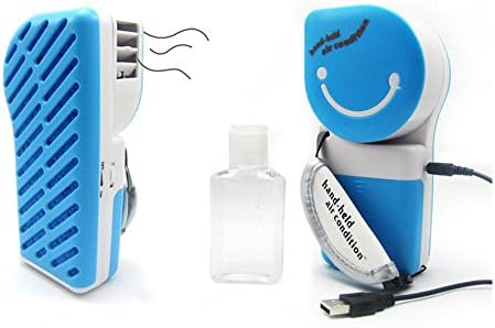 Superproducts Smiling Mini Portable Fan Handheld Air-conditioner Powered by USB or Battery - For Sports, Hiking, Camping, Airplanes, Etc. (blue)