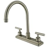 Kingston Brass Two Handle 8 Center Goose Neck Kitchen Faucet-Satin Nickel KS8798CMLLS