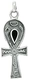 Sterling Silver 1 3/16 (30 mm) Ankh Pendant w/ Jet Stone