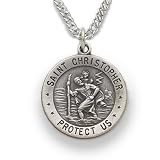 Sterling Silver 3/8 Round Engraved St. Christopher Medal on 20 Chain