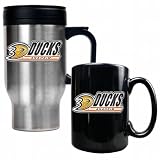 Anaheim Ducks NHL Stainless Steel Travel Mug and Black Ceramic Mug Set